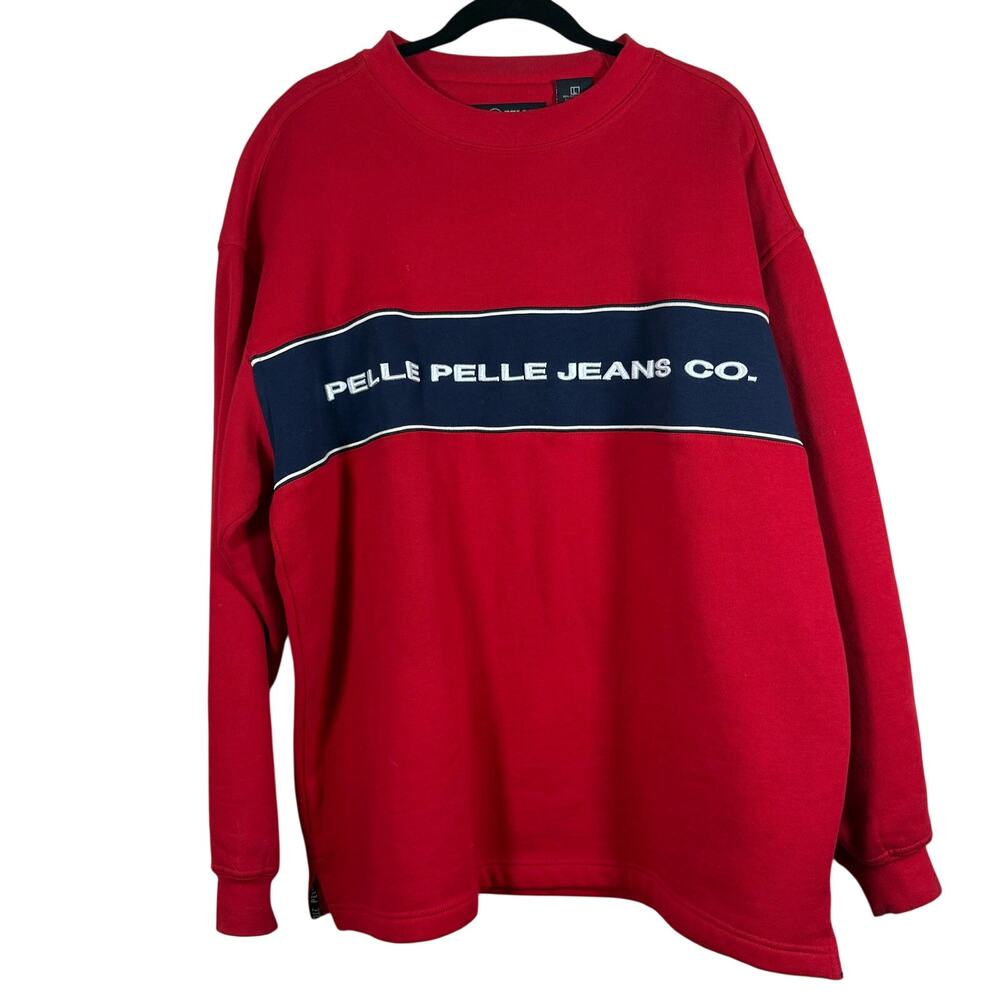 Pelle Pelle Jeans Co. Vintage Red with Navy strap Crewneck Sweatshirt sz Large